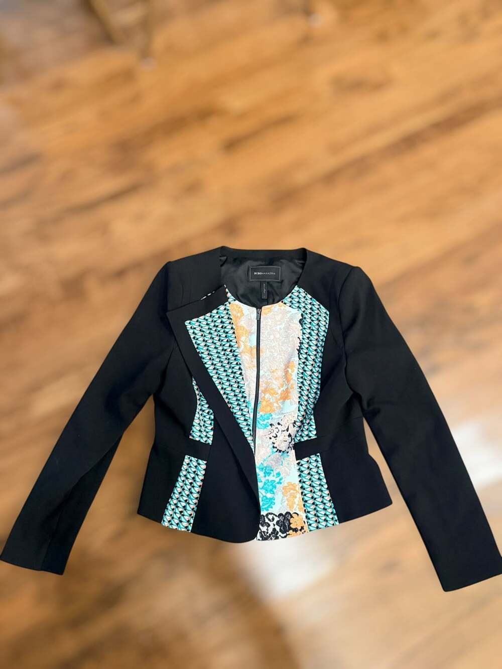 BCBGMaxAzria Black and Multi-Color Patchwork Blazer-L